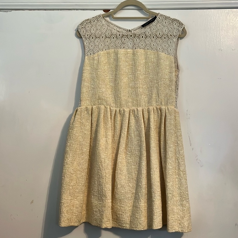 Zara yellow tweed and lace dress